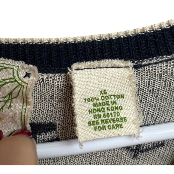 Anthropologie Sparrow Navy Cream Tulip Button Down Cardigan Lightweight XS - Picture 3 of 7